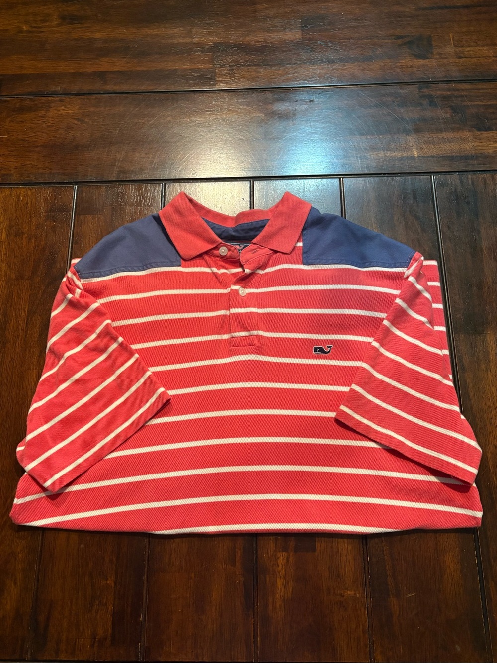 Vineyard Vines Coral and White Striped Polo, Men’s M